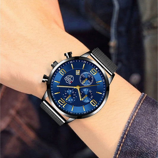 Men's Calendar Watch Business Stainless Steel Luminous Quartz Wrist Watch