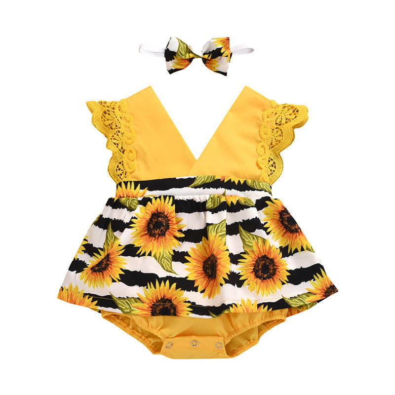 Summer Baby Girl Triangle Romper, Lace Wrapper For Newborn Baby, Sunflower Baby One-piece Romper