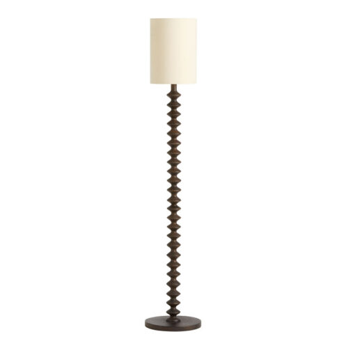 Black Carved Wood Stacked Bauble Floor Lamp