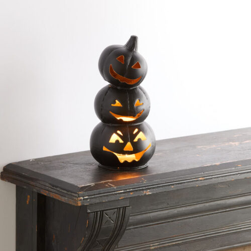 Black Metal Jack O' Lanterns Stack LED Light Up Decor