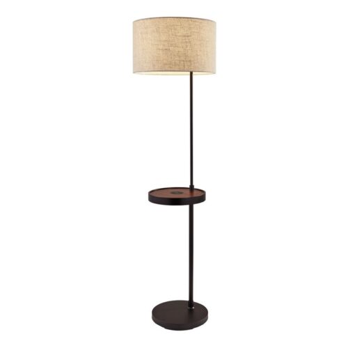 Bourne Walnut Floor Lamp With Shelf, USB And Charging Pad