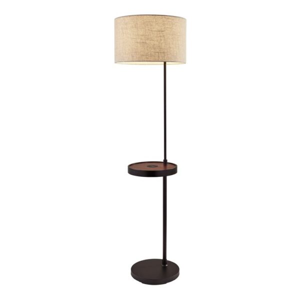 Bourne Walnut Floor Lamp With Shelf, USB And Charging Pad