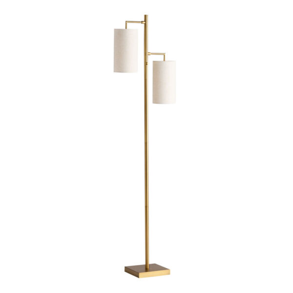 Brass and White Linen Textured 2 Light Floor Lamp