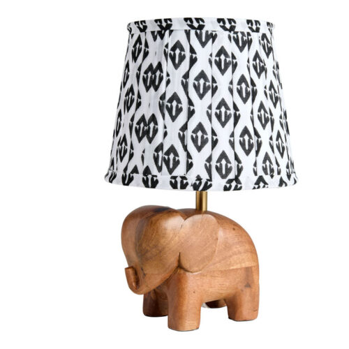 Chidi Carved Wood Elephant Shaped Pleated Shade Accent Lamp