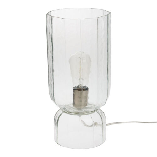 Clear Glass Textured Cylinder Faceted Up Light Table Lamp