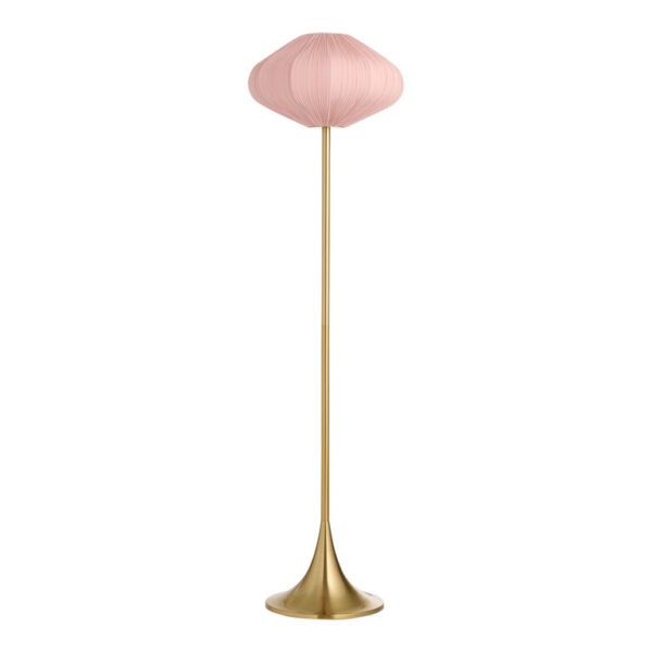 Cosette Gold Metal Tulip and Pleated Lantern Shade Floor Lamp
