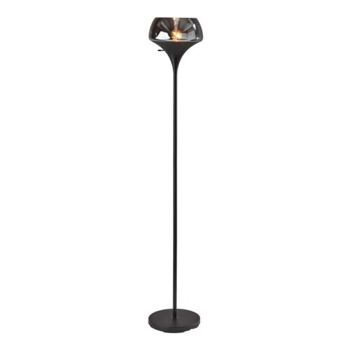 Eliza Black Metal And Smoked Glass Torchiere Floor Lamp