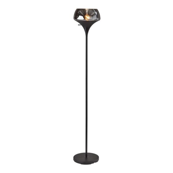 Eliza Black Metal And Smoked Glass Torchiere Floor Lamp