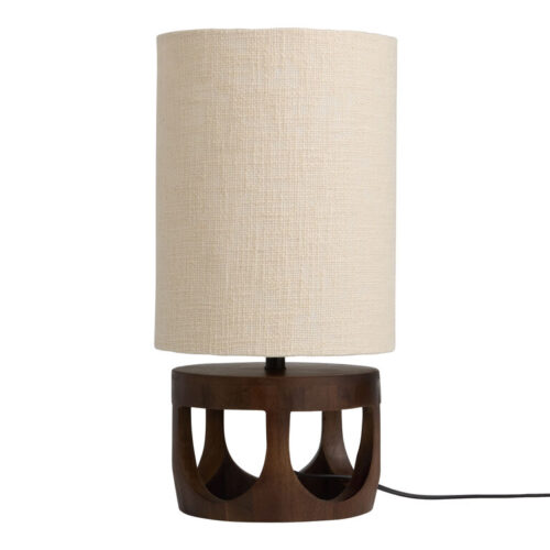 Elowen Geo Wood Cutout and Crosshatch Linen Table Lamp