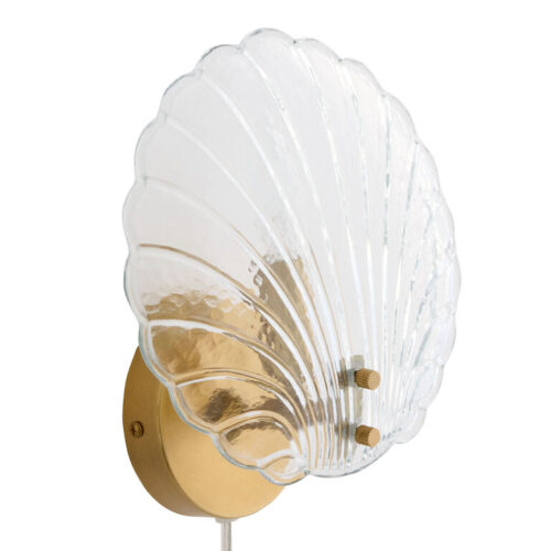 Erin Glass and Gold Metal Scallop Seashell Shaped Wall Sconce