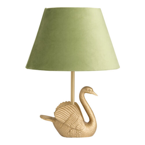Gold Cast Resin and Green Velvet Swan Shaped Accent Lamp