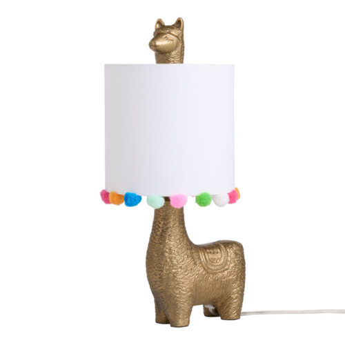 Golden Brass Metal Llama Shaped Pom-Pom Shade Table Lamp