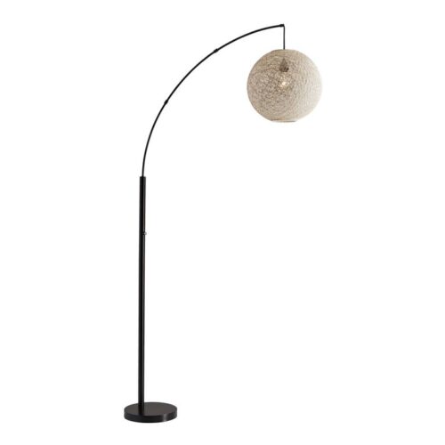 Havana Bronze Metal And Cream Rattan Arc Floor Lamp