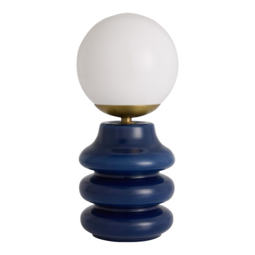 Indigo Blue Glass and White Frosted Globe Wavy Table Lamp