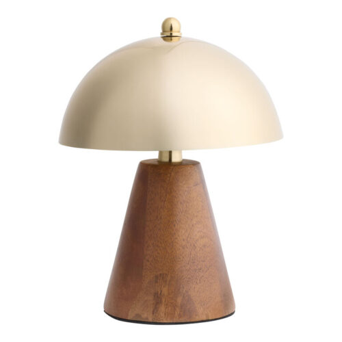 Joss Wood and Golden Brass Mushroom Shaped Accent Lamp