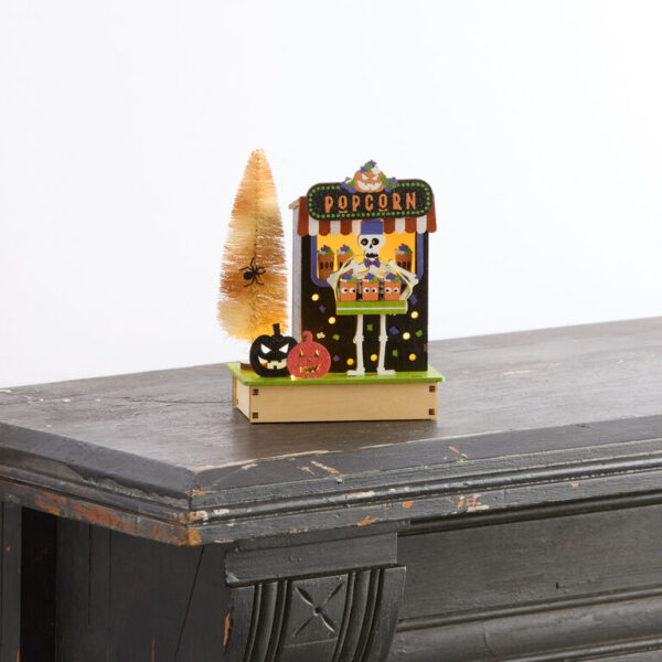 Laser Cut Wood Halloween Popcorn Booth LED Light Up Decor Laser Cut Wood Halloween Popcorn Booth LED Light Up Decor