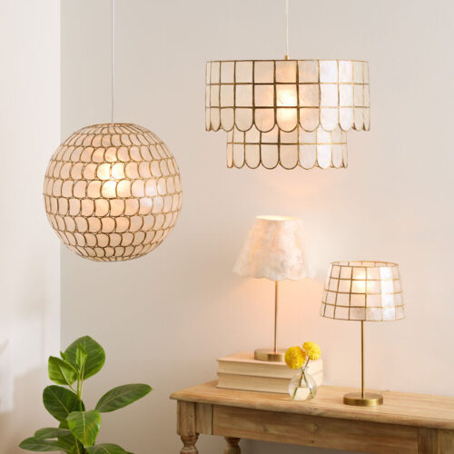 Natural Capiz and Gold Metal Lighting Collection