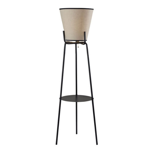Picton Black Metal Tripod Floor Lamp with Shelf