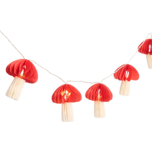 Red and White Honeycomb Paper Mushroom 10 Bulb String Lights