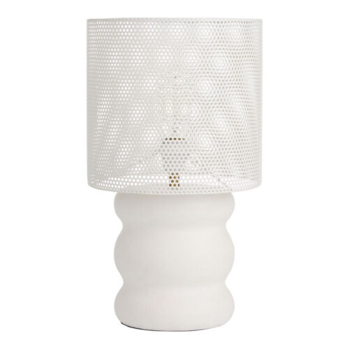 Round White Ecomix and Punched Metal Drum Table Lamp