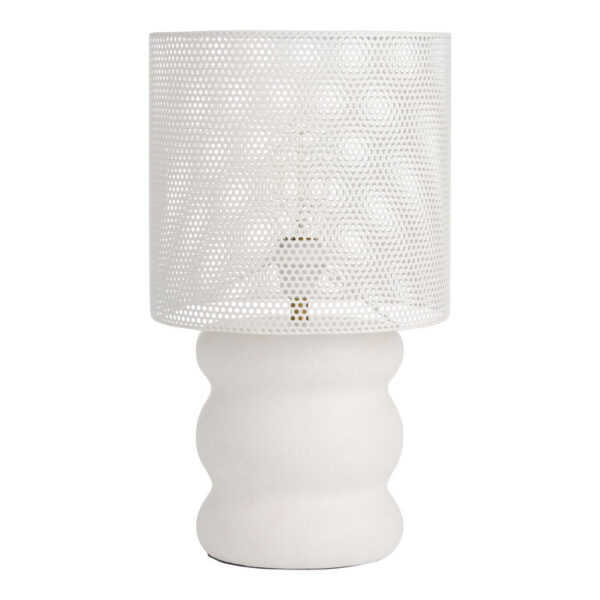 Round White Ecomix and Punched Metal Drum Table Lamp Round White Ecomix and Punched Metal Drum Table Lamp