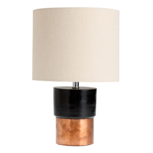 Toshi Black Wood and Tonal Copper Stacked Table Lamp