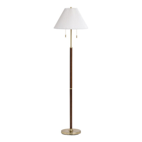 Wiley Black Wood and Brass Fluted Empire 2 Light Floor Lamp