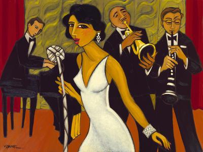 Ensemble with Green Curtain (Lady in White) - Giclee Print, 24x18