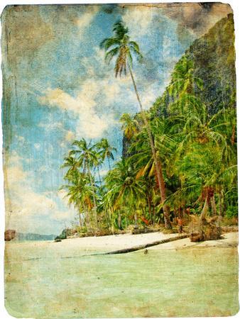 Tropical Beach -Retro Styled Picture - Wall Art Print, 12x16