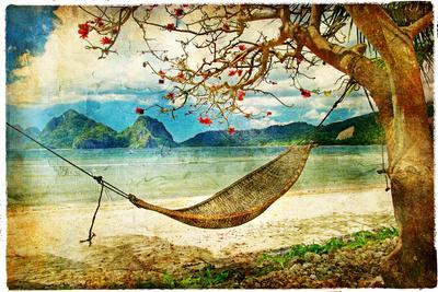 Tropical Scene- Artwork In Painting Style - Wall Art Print, 24x16